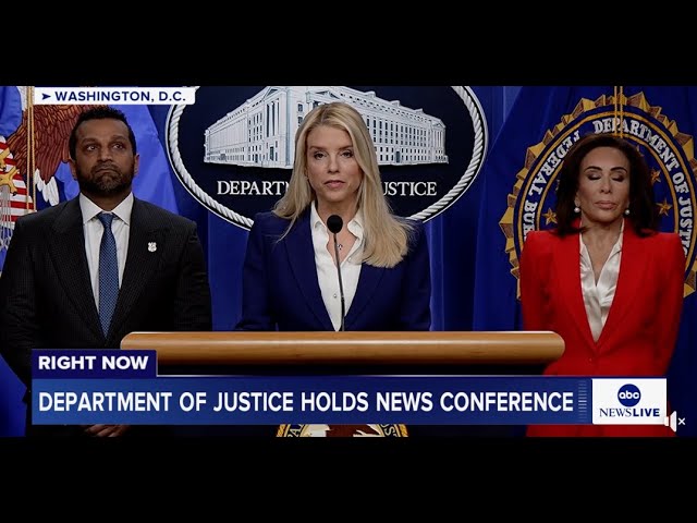 AG Bondi, FBI Dir. Patel, U.S. Attorney Pirro make announcement at DOJ: LIVE