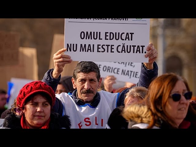 Thousands of Romanian teachers protest against government-planned austerity measures