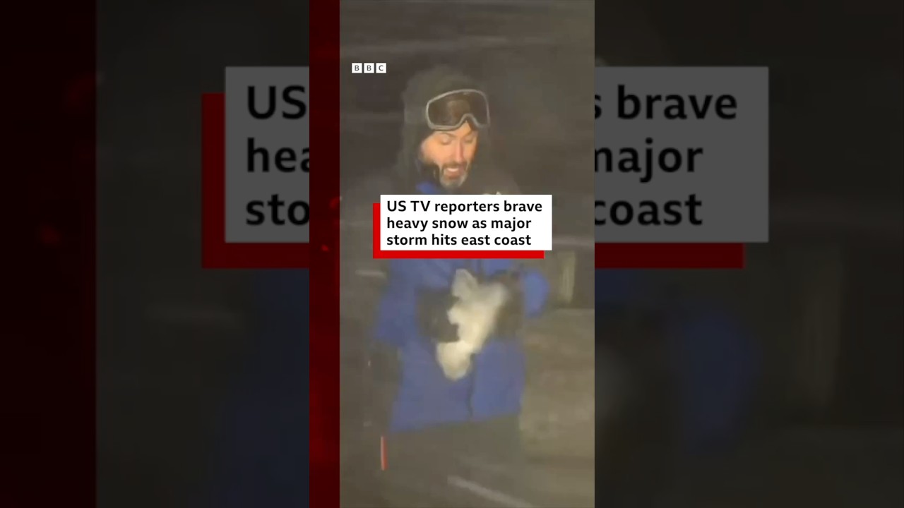 US TV reporters brave heavy snow as major storm hits east coast. #WinterStorm #US #BBCNews