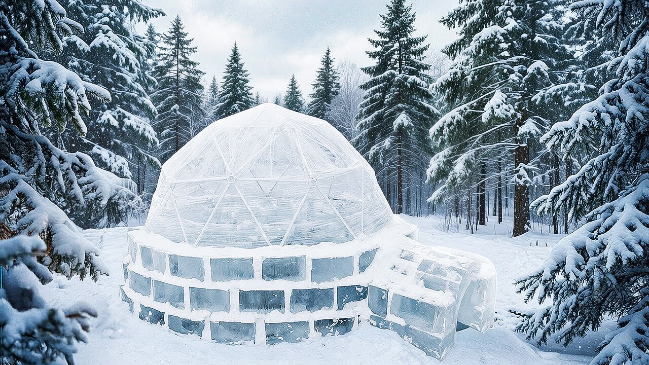 Young Girl Builds a Snow House in the Forest ❄️🏡