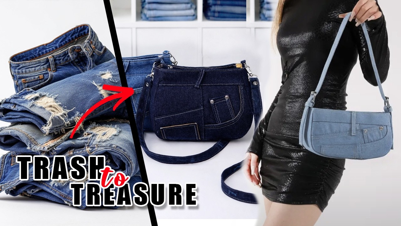 ZERO Cost! 💸 DIY Luxury Handbag from Old Jeans ⬇️ Free Pattern