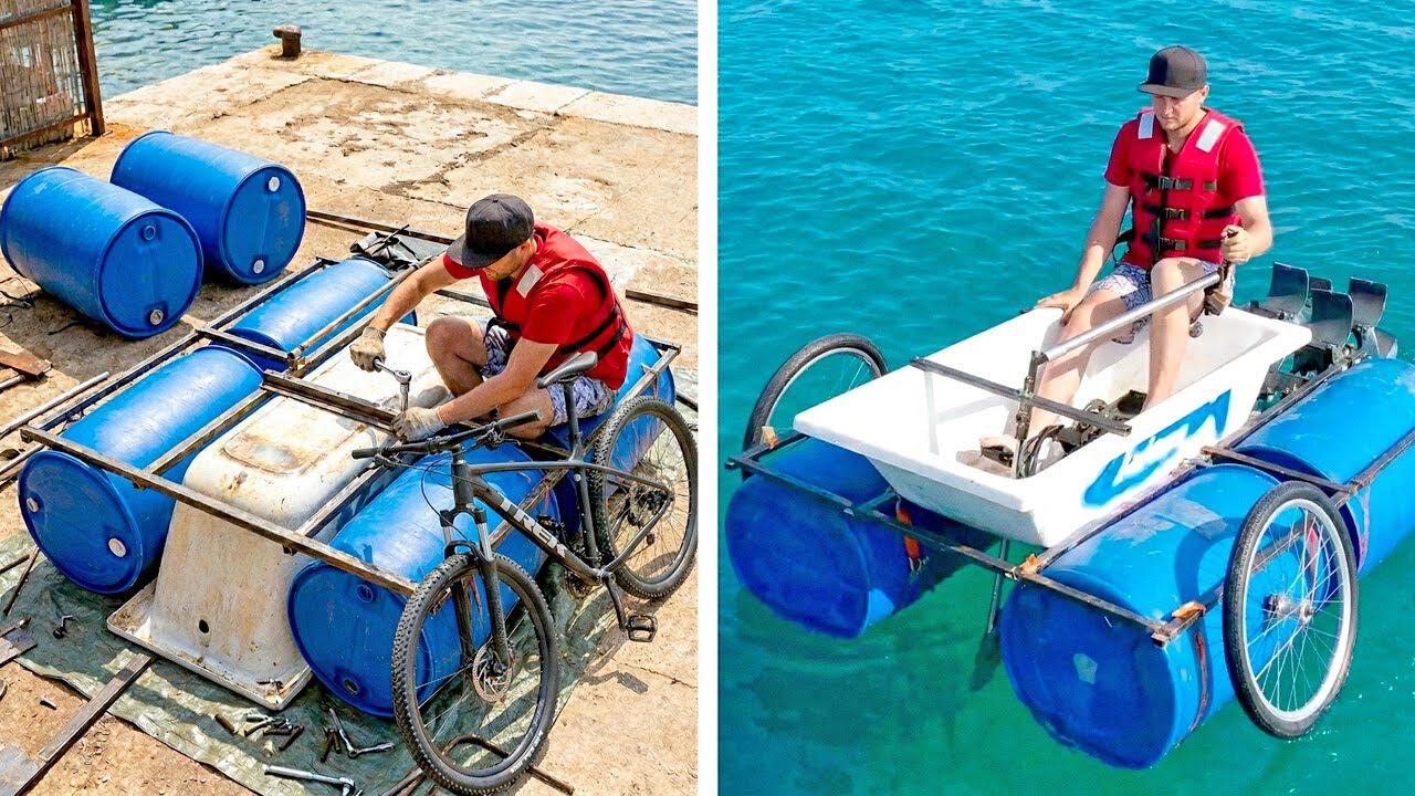 Crazy DIY Boat Made from a Bathtub And Old Bicycle 😱