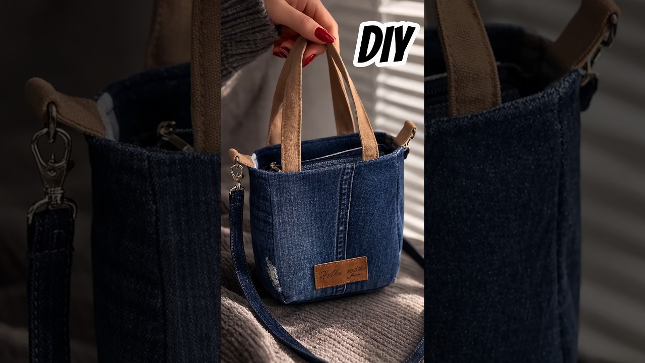 DIY Korean Style Mini Tote 👖 Upcycle Your Old Jeans in 1 Evening!✨ #diybag #casualbag #jeansrecycle