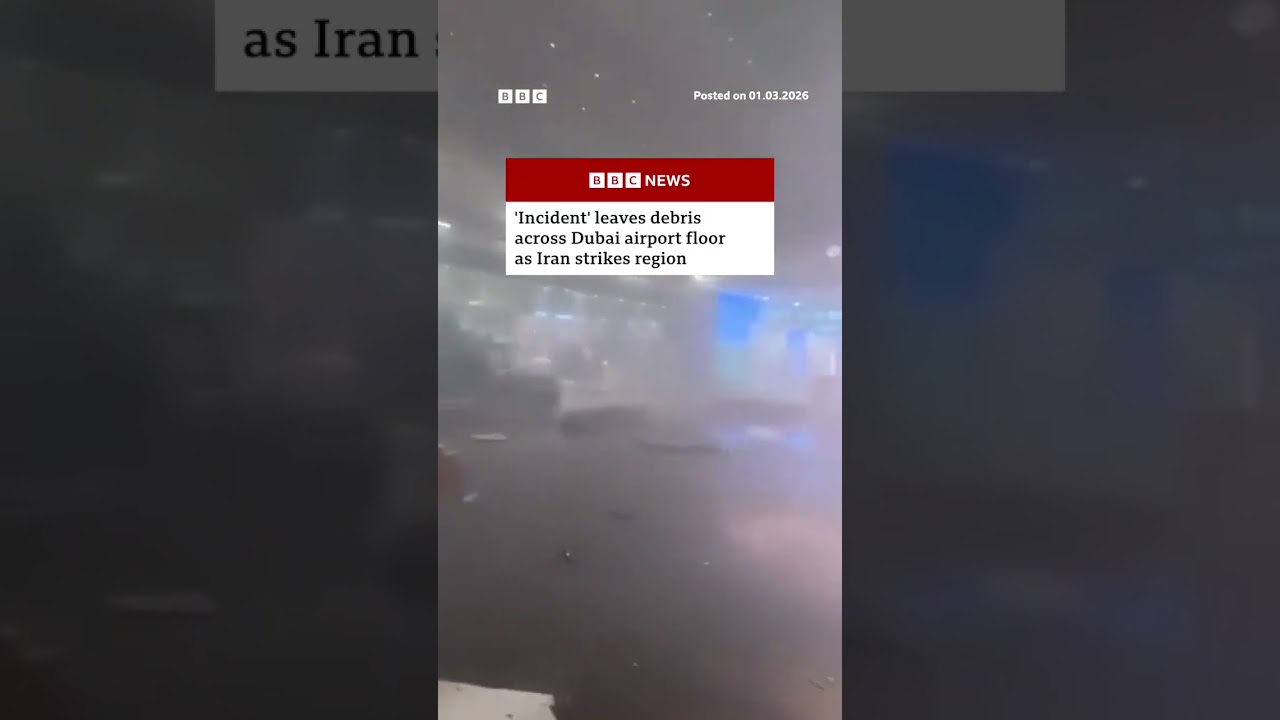 ‘Incident’ leaves debris across Dubai airport floor as Iran strikes region. #Dubai #BBCNews