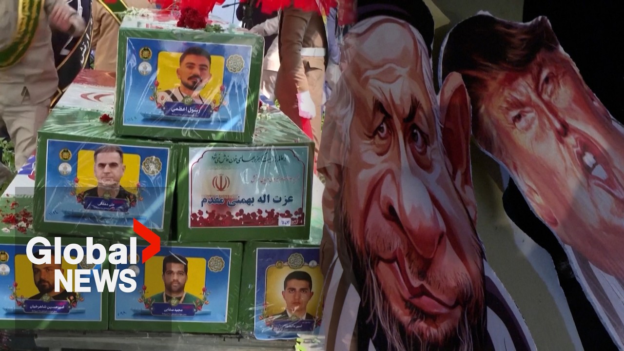 Iranians burn Israeli, US flags, attend funeral of top generals killed in war on Iran