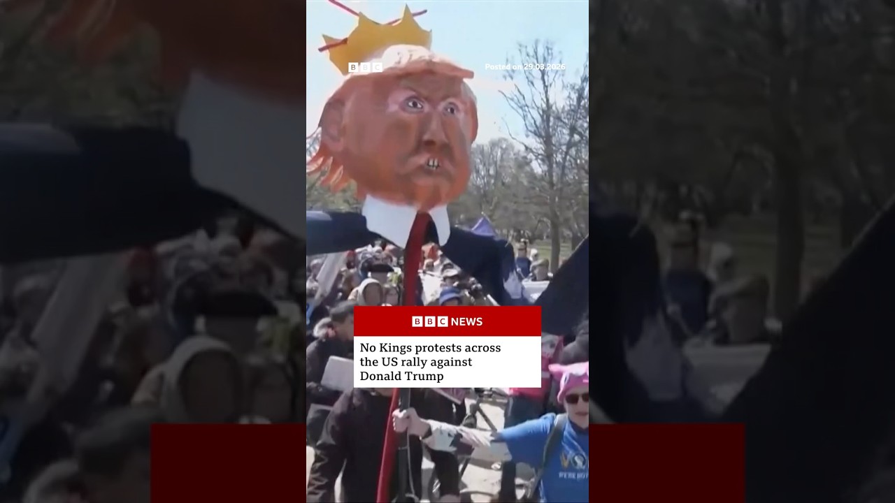 No Kings protesters across the US rally against Donald Trump. #NoKings #US #BBCNews
