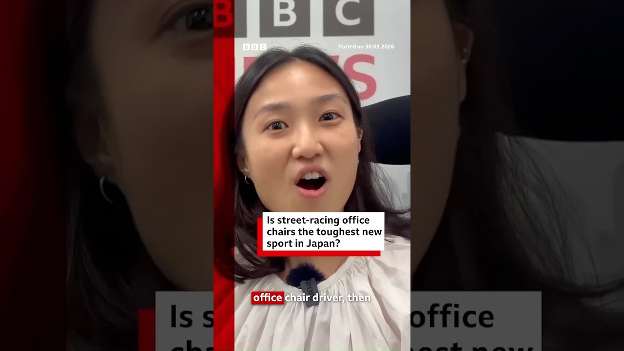 People in Japan compete in office chair races. #Japan #BBCNews