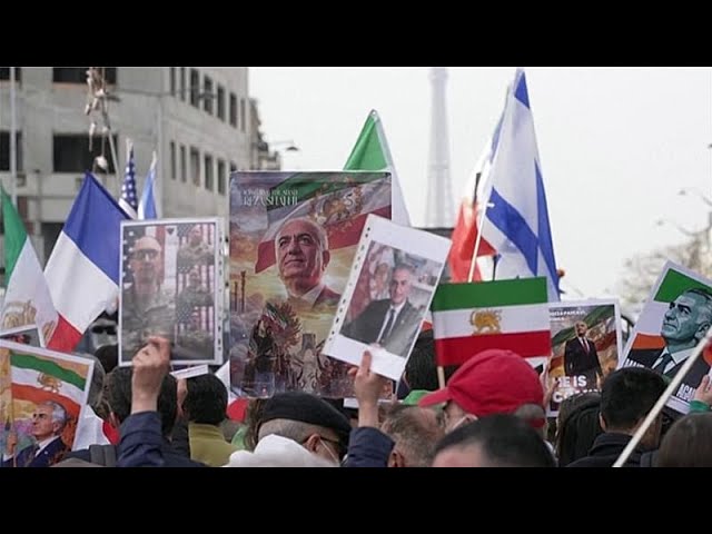 Pro-monarchy and pro-democracy protesters gather across Europe in support of Iran