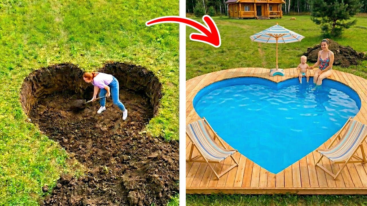 She Made a Heart-Shaped Swimming Pool in Her Backyard! 💖🏊‍♀️