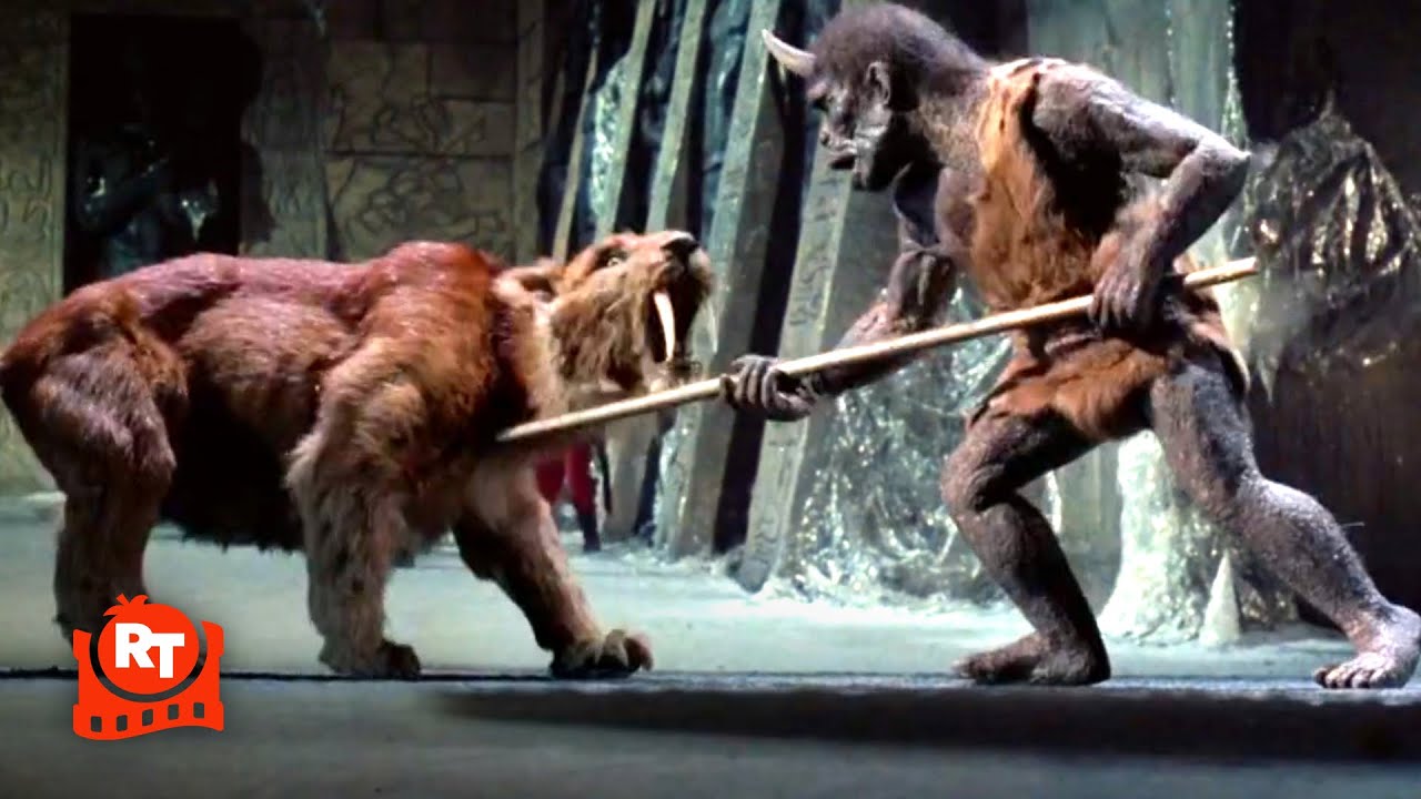 Sinbad and the Eye of the Tiger (1977) – Troglodyte vs. Smilodon | Movieclips