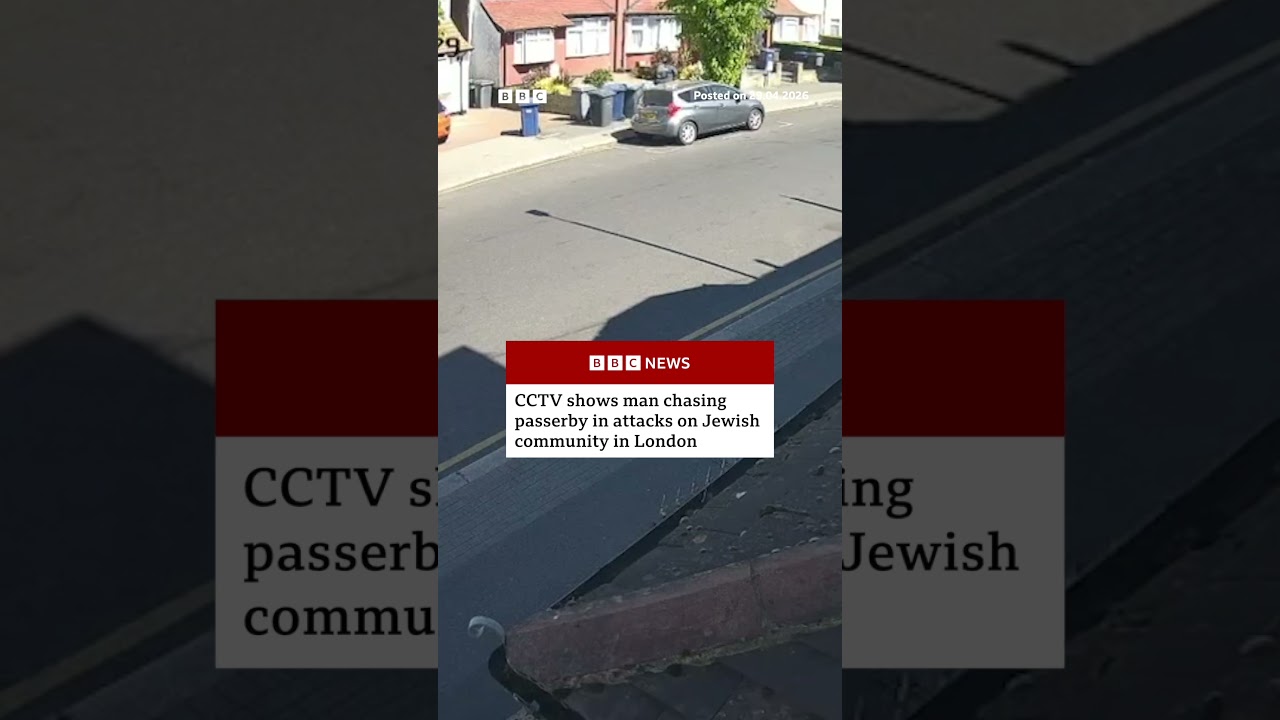 CCTV shows man chasing passerby in attacks on Jewish community in London. #BBCNews