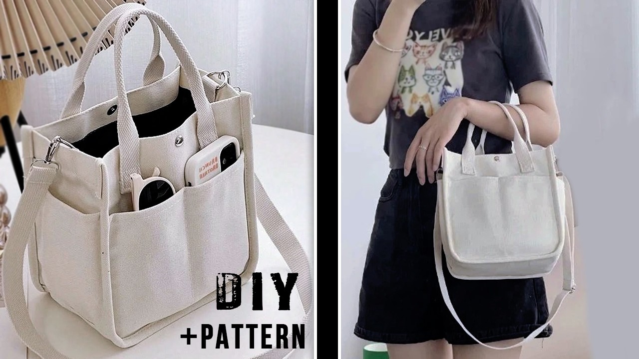 🌱 ECO Easy Multi Pocket Canvas Tote Bag  DIY Sewing Tutorial & Pattern