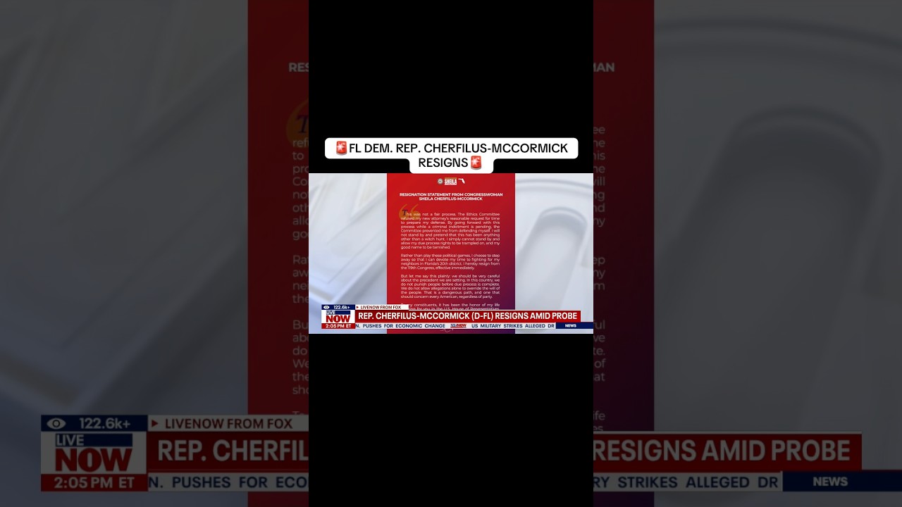 FL Dem. Rep. Sheila Cherfilus-McCormick is resigning from Congress amid an ethics investigation.