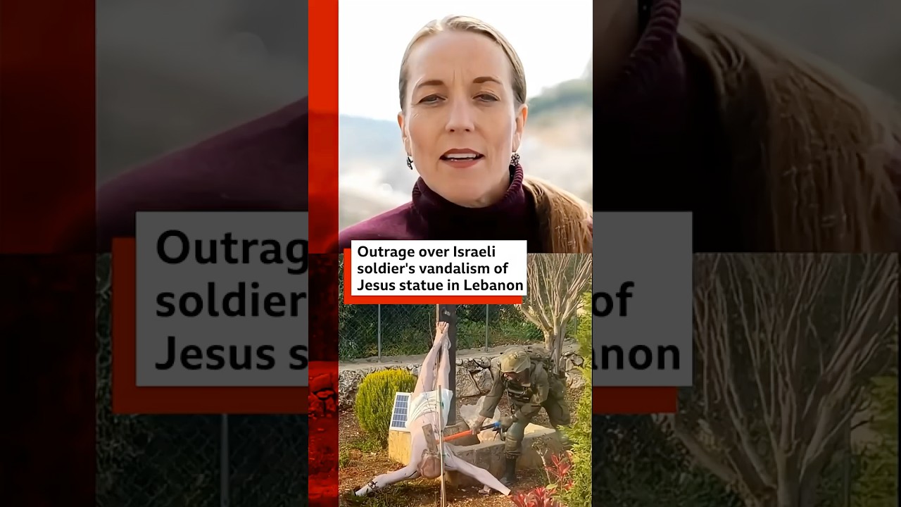 Israel apologises after video shows soldier hitting Jesus statue in Lebanon. #Lebanon #BBCNews