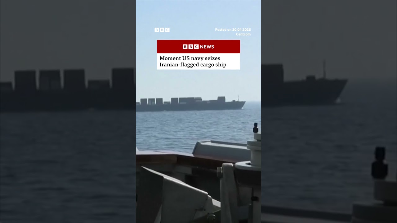 Moment US navy seizes Iranian-flagged cargo ship. #Iran #US #IranWar #BBCNews