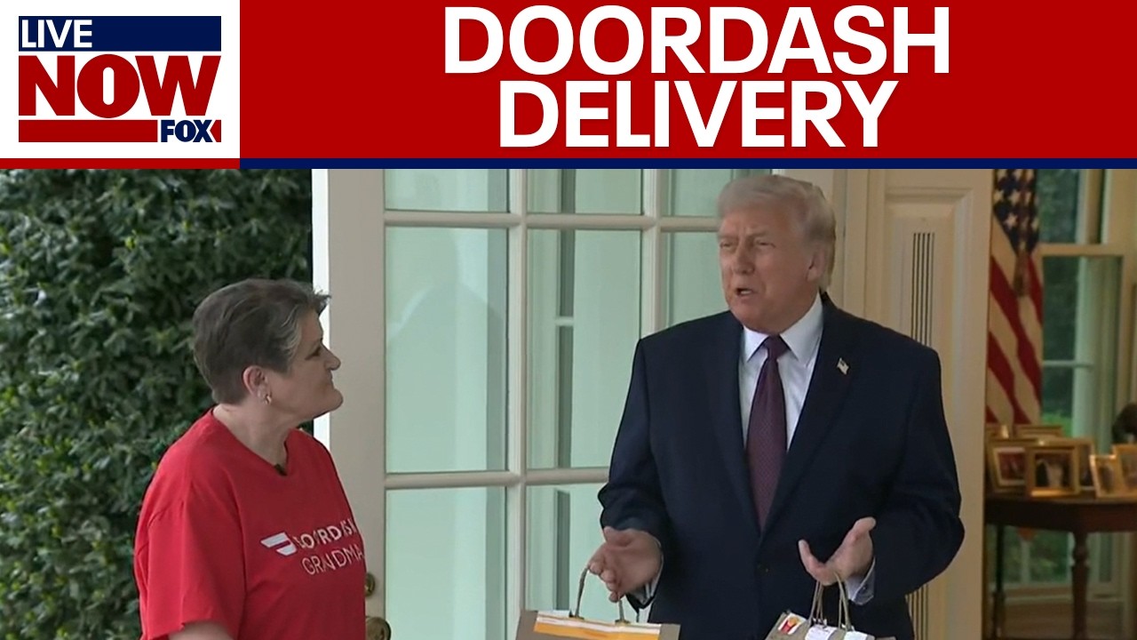 Trump takes questions while accepting Doordash order