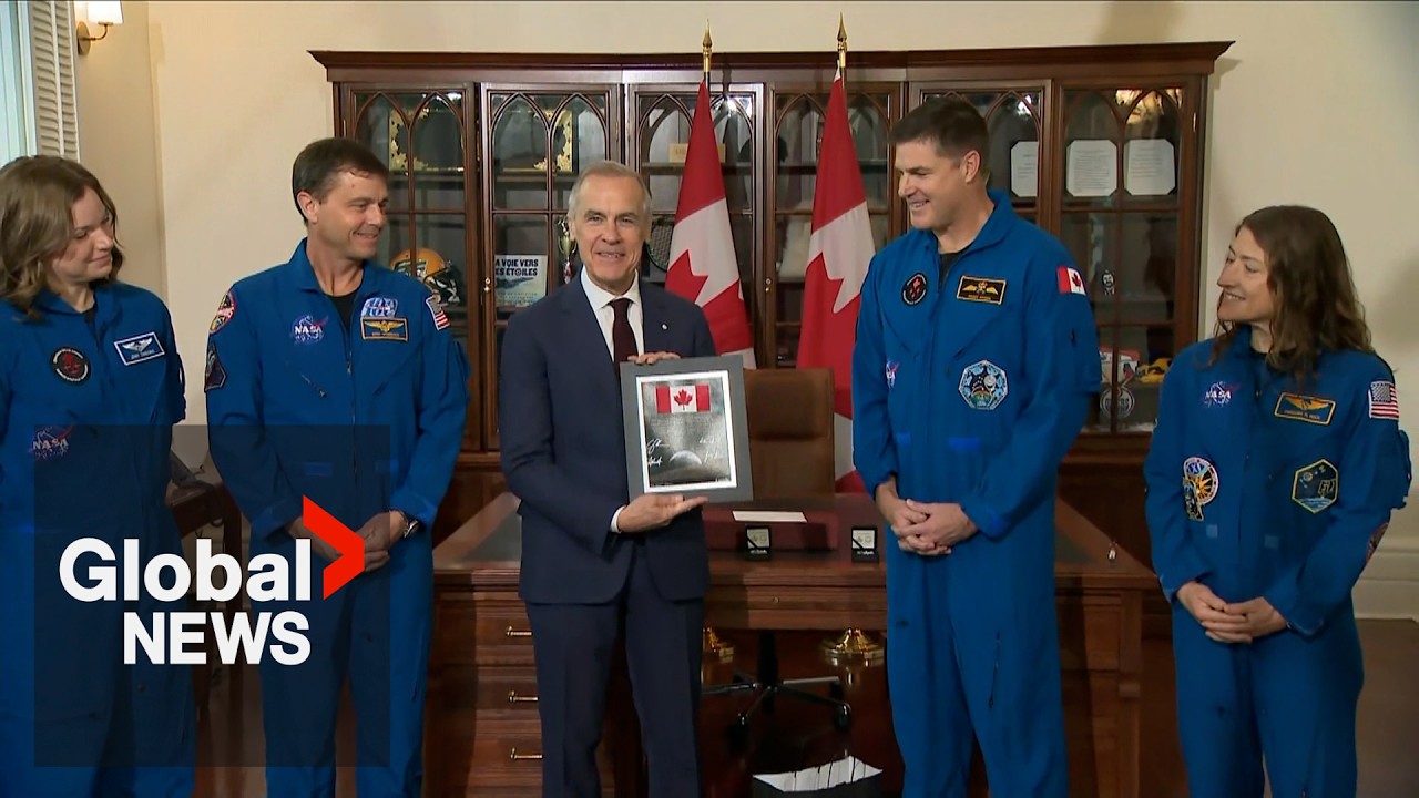 Artemis II astronauts gift Carney Canadian flag that flew with them around the moon