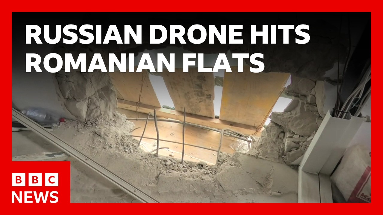 BBC on roof of Romanian flats hit by Russian drone | BBC News