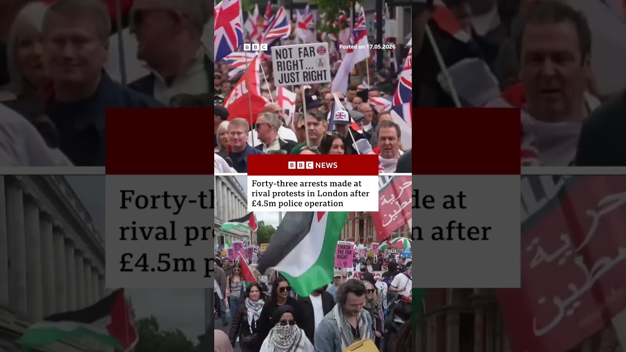 Forty-three arrests made at rival protests in London after £4.5m police operation. #BBCNews