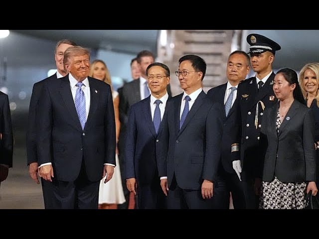 Trump arrives in Bejing for crucial summit, welcomed by Vice President Han