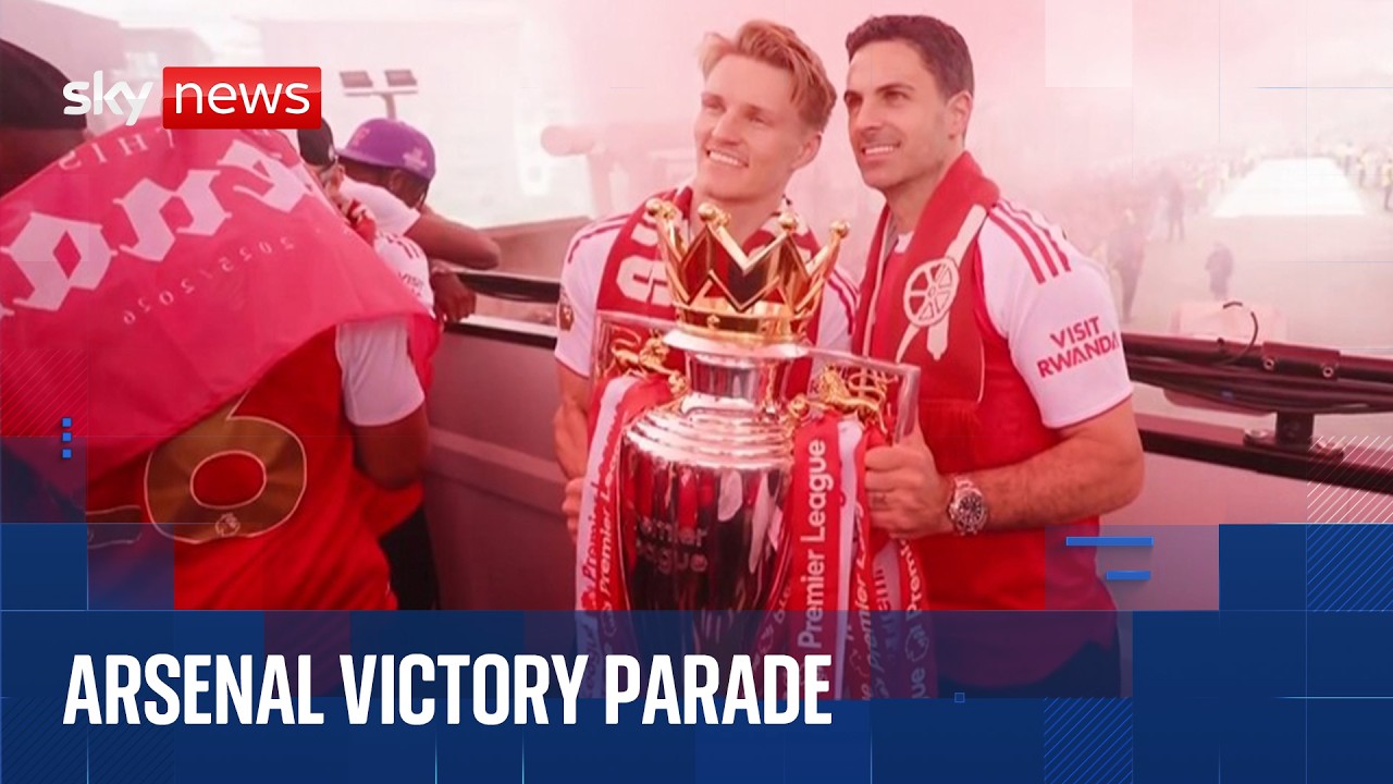 Watch the moment Arsenal’s Premier League trophy parade passes Sky’s correspondents