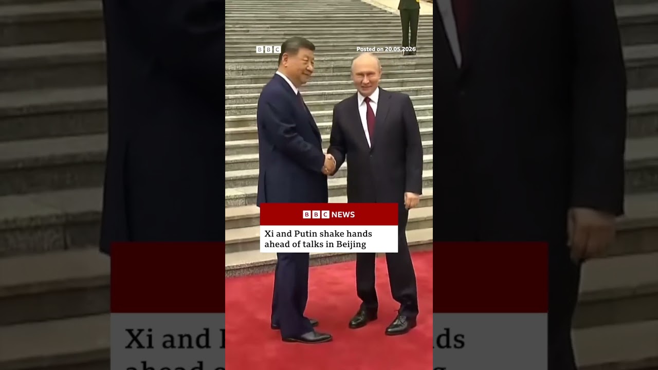 Xi and Putin shake hands before summit in Beijing. #BBCNews