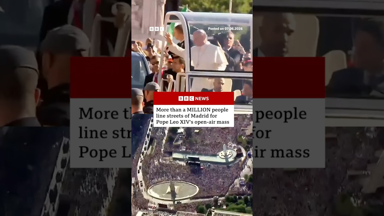More than million line streets to see Pope Leo XIV’s open-air mass in Madrid. #PopeLeo #BBCNews
