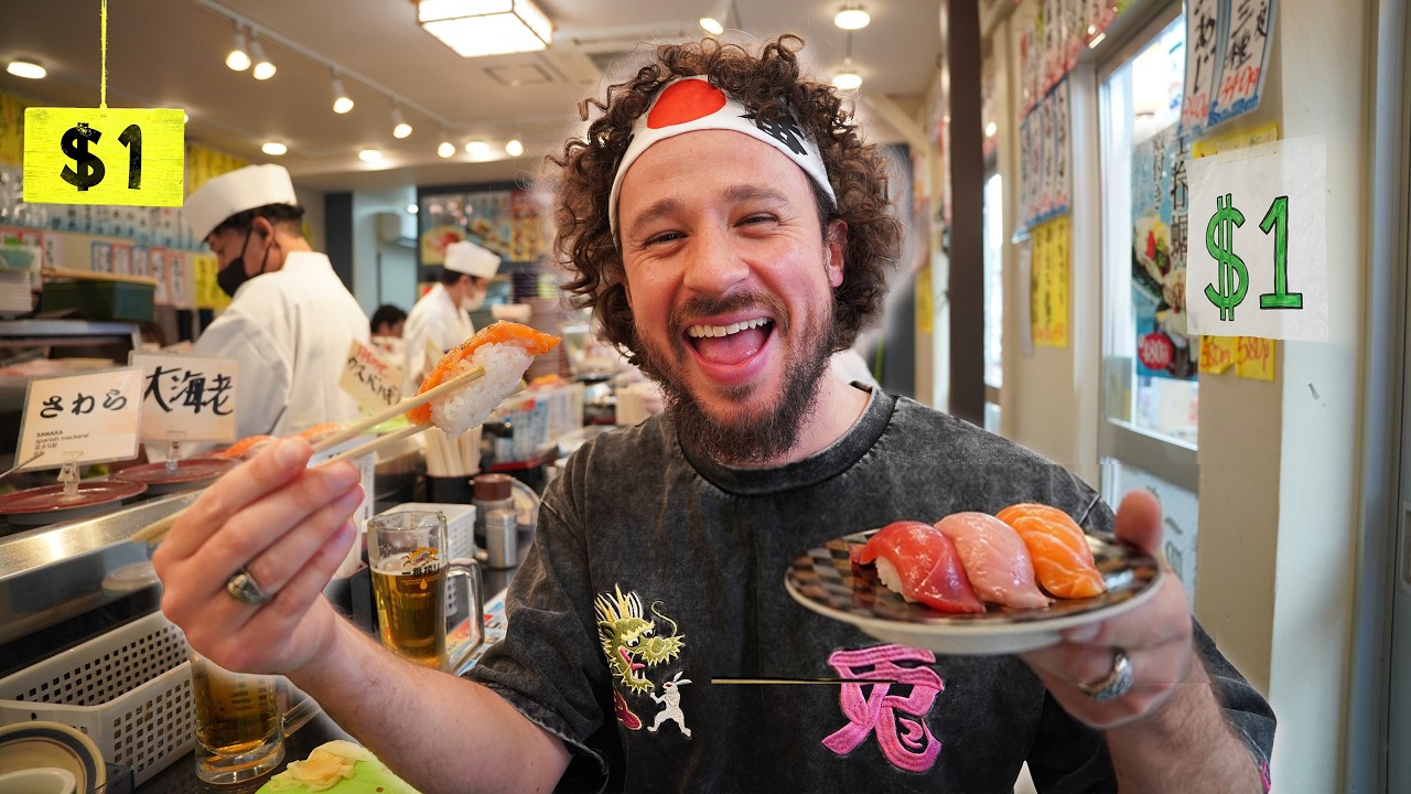 Probando sushi barato de banda en Japón ($1 o menos) | ¿Delicioso? 🍣