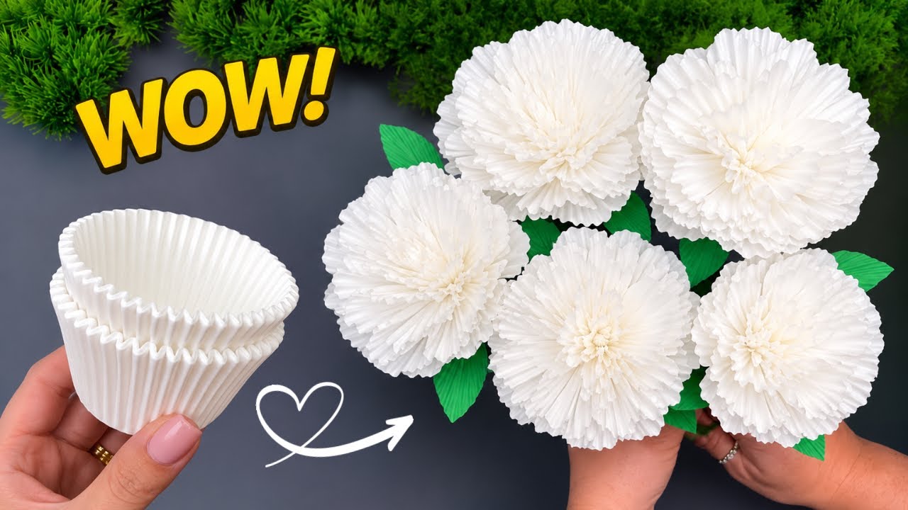 🌸 WOW! Beautiful Flowers from Cupcake Liners | Easy DIY Paper Flower Bouquet