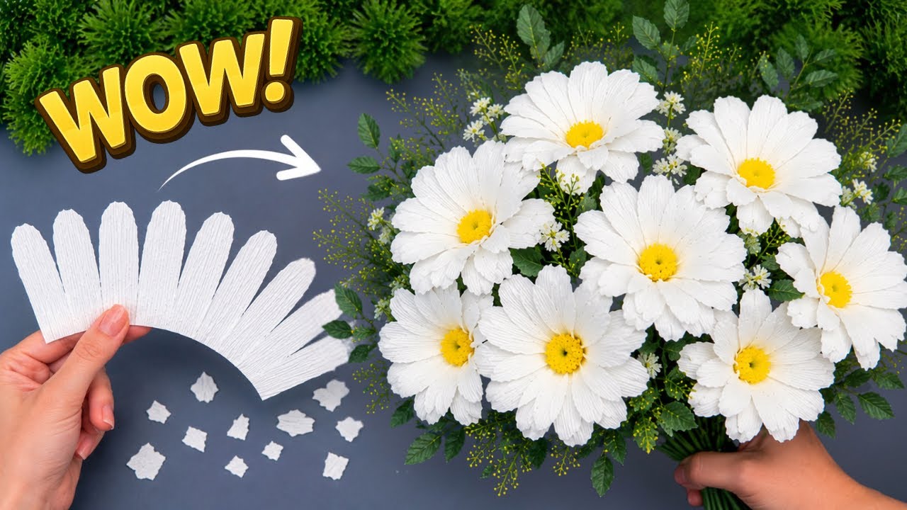 WOW! Easy Crepe Paper Flowers That Look Like Real Daisies 🌼