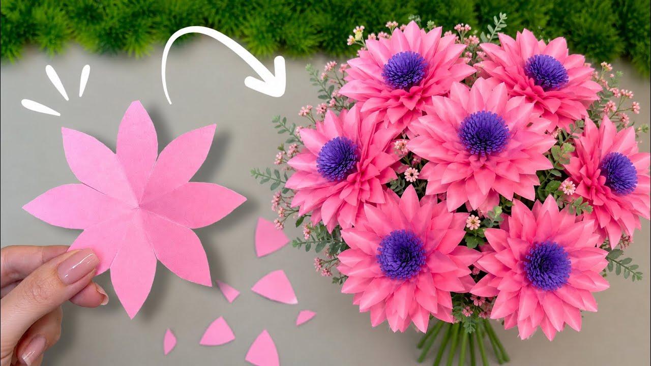 Easy Paper Flower Bouquet DIY 🌸 Beautiful Decor ⭐