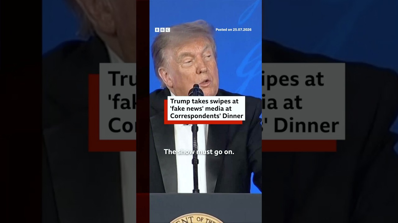Trump takes swipes at ‘fake news’ media at Correspondents’ Dinner. #BBCNews