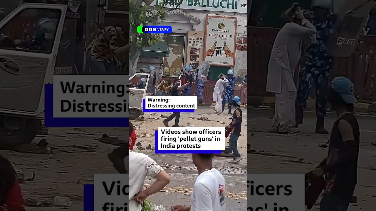 Videos show officers firing ‘pellet guns’ in India protests. #CockroachJantaParty #BBCNews