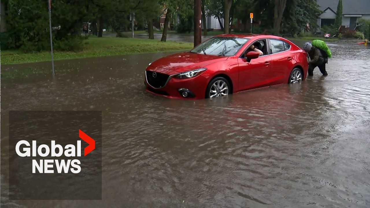 Yet another major thunderstorm dumps rain on Edmonton creating flooding, commuter chaos