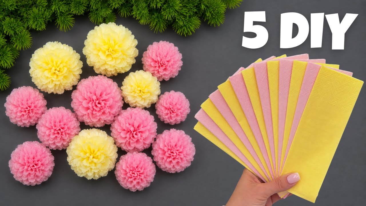 🌸 5 Easy DIY Napkin Flower Ideas | Tissue Paper Craft for Beginners 🌸
