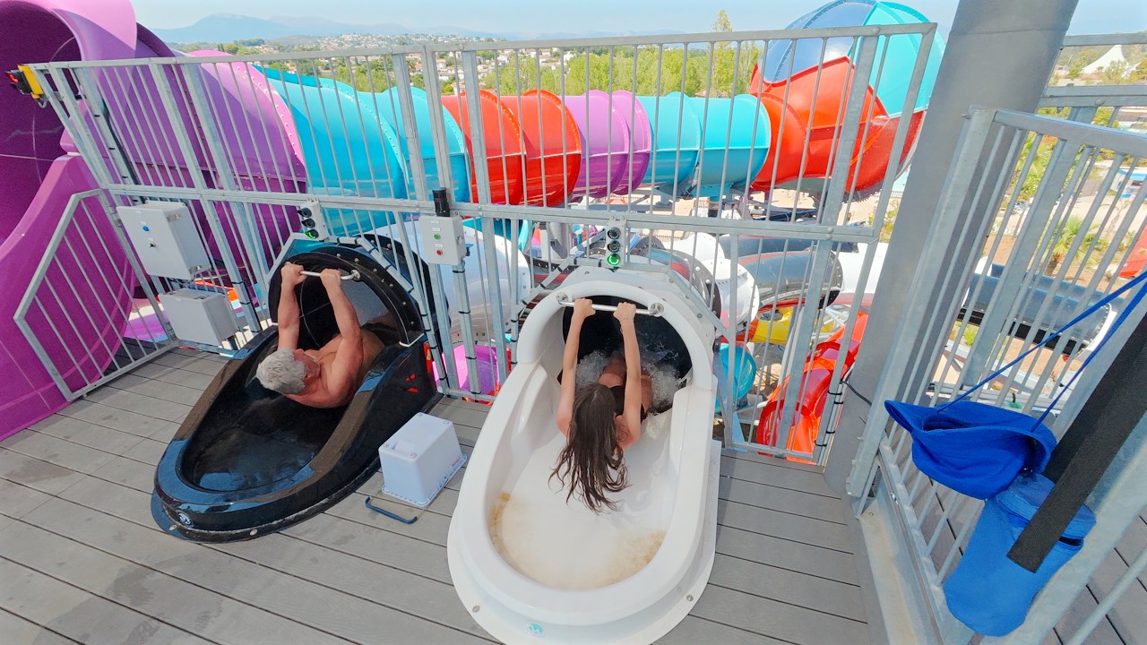 Black and White Race Water Slide at Aquasplash 🇫🇷