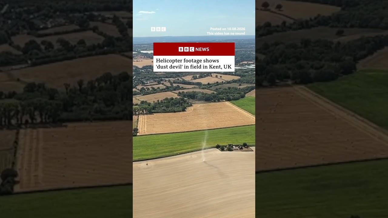 Helicopter footage shows ‘dust devil’ in field in Kent, UK. #BBCNews