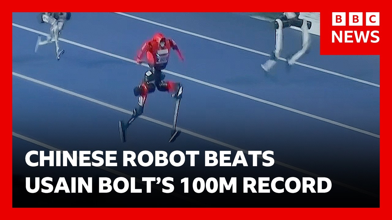 Historic first as Chinese robot beats Usain Bolt’s 100m world record at Beijing games | BBC News