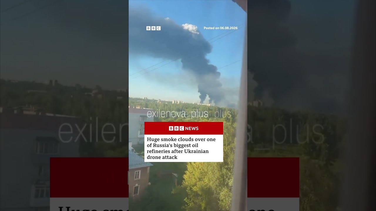 Smoke over one of Russia’s biggest oil refineries after Ukrainian drone attack. #BBCNews | BBC News