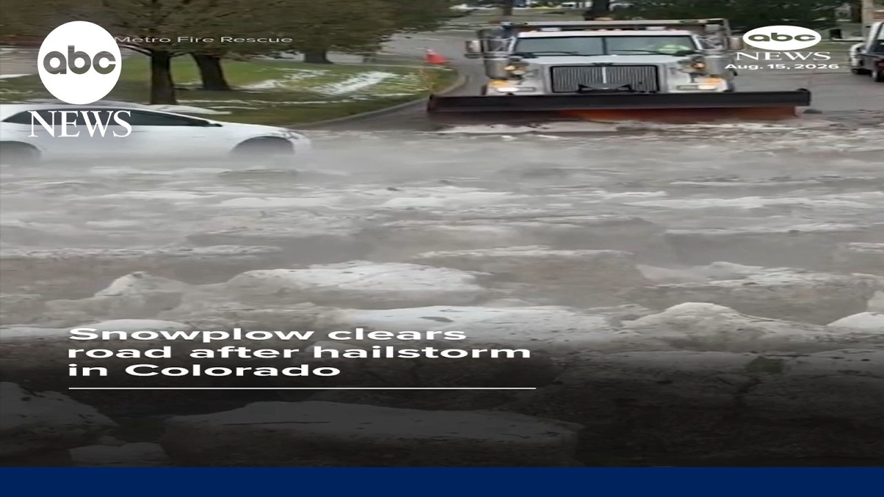 Snowplow clears road after hailstorm in Colorado