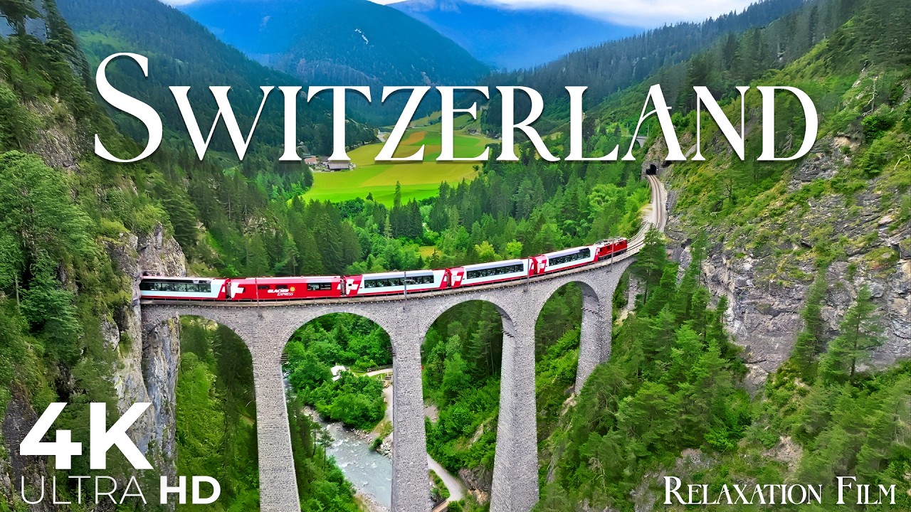 Switzerland 4K • Scenic Trains Through Swiss Alps | Relaxing Music | Nature Relaxation Film