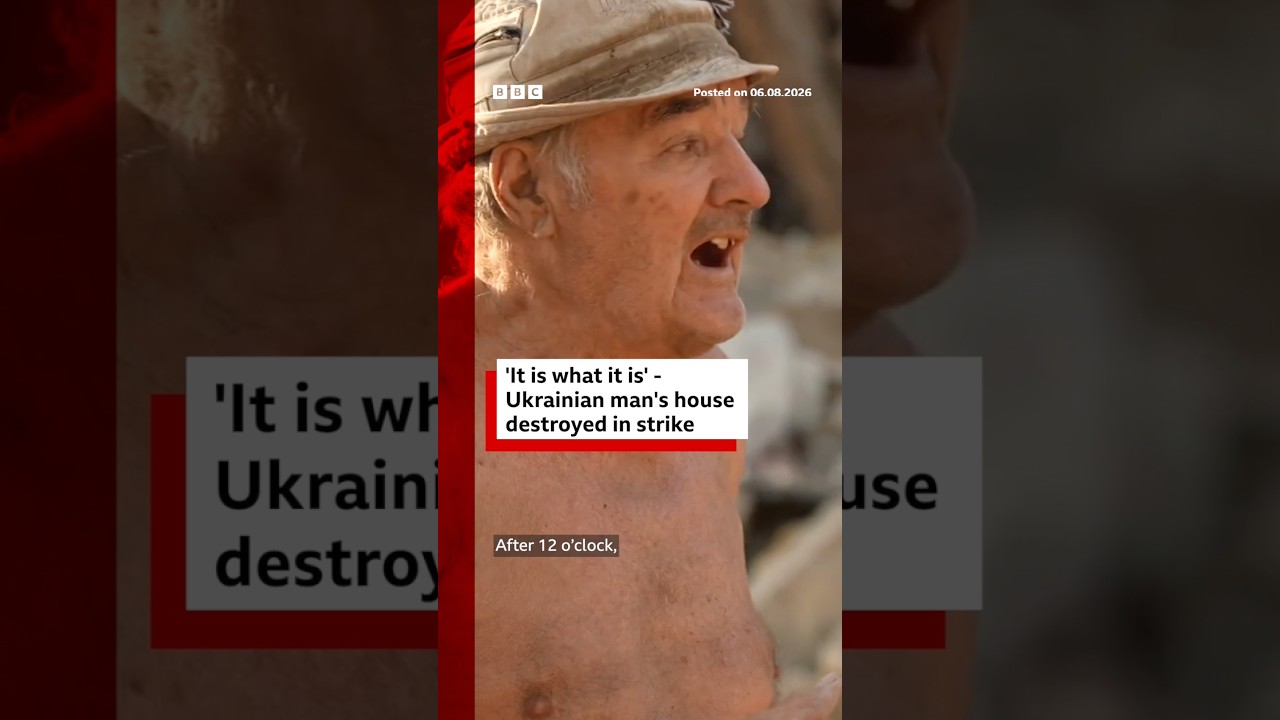 Ukrainian man’s house destroyed in strike. #Ukraine #Russia #BBCNews