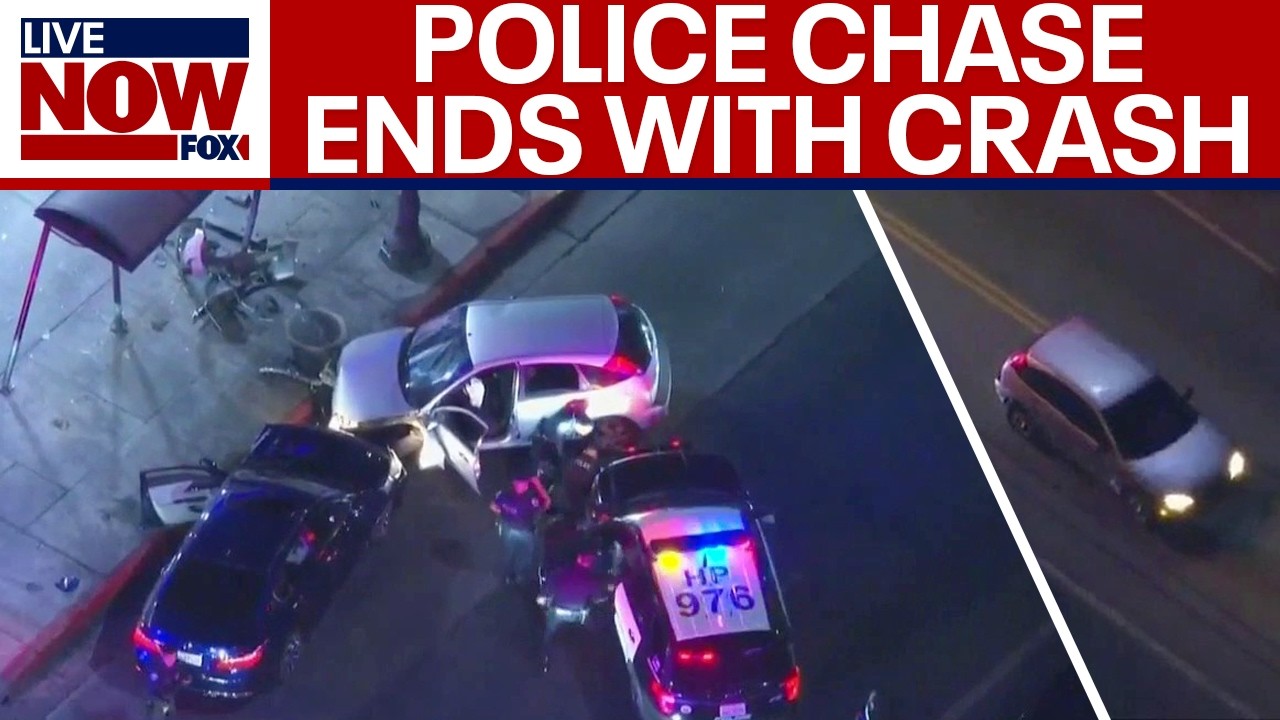 WATCH: Pursuit ends in crash after possible Los Angeles carjacking