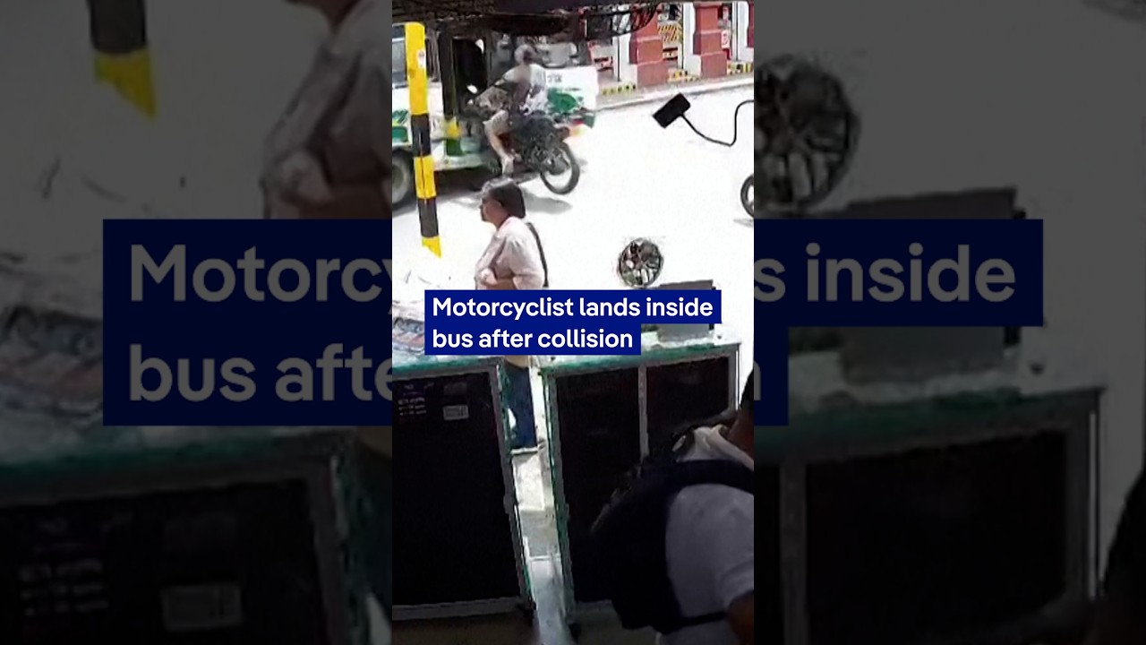 CCTV captures rider emerging from inside bus after crash | DW News