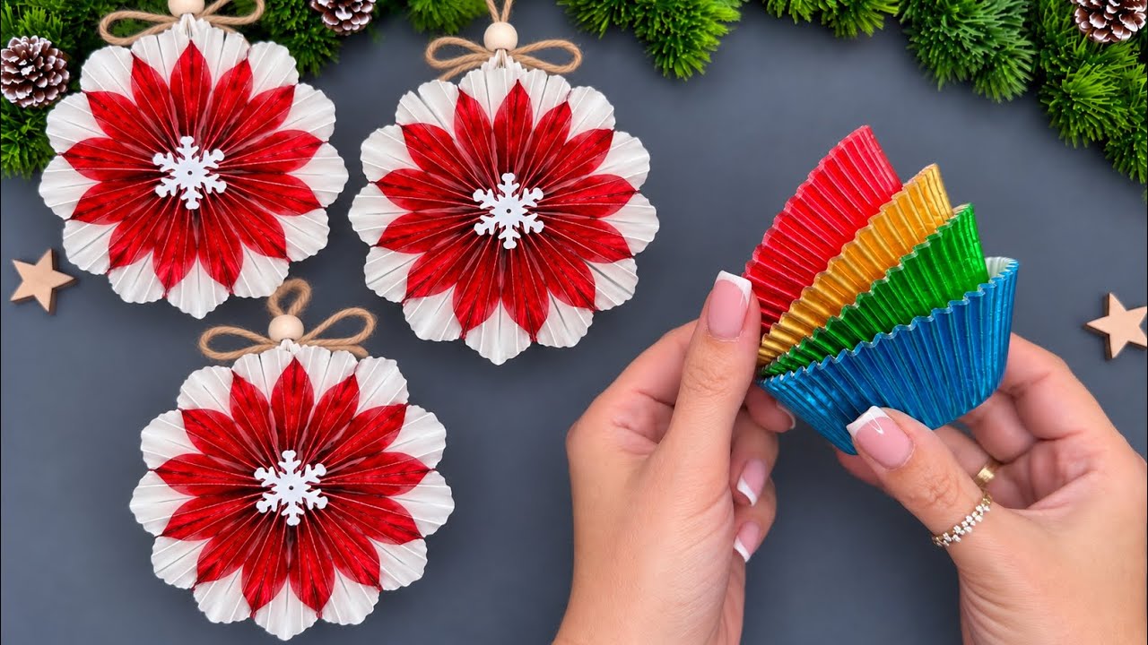 Easy Christmas Ornament from Cupcake Liners 🎄✨