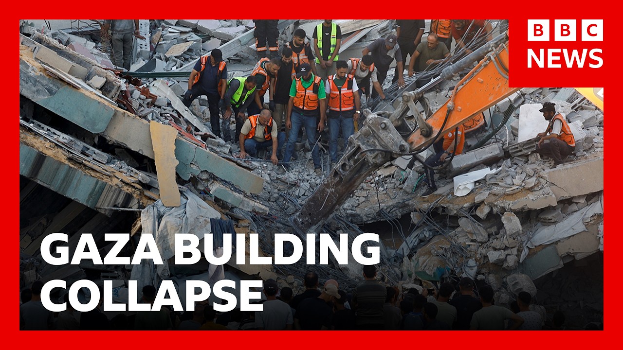 Gaza building collapse kills at least 20 people, local rescue teams say | BBC News