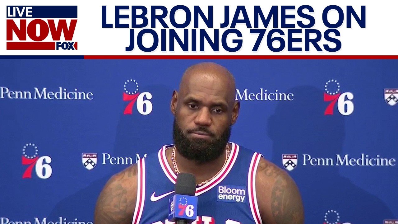 Lebron James speaks to reporters for 76ers Media Day
