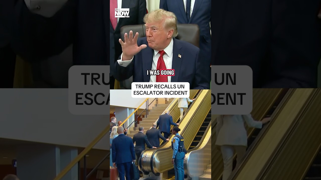 Trump recalls the UN escalator incident during remarks in the Oval Office