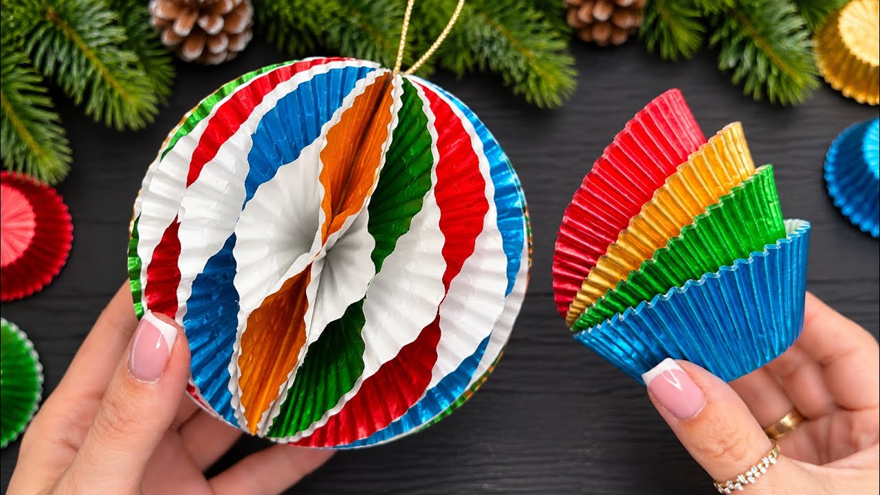 Easy Christmas Ornament from Cupcake Liners 🎄✨