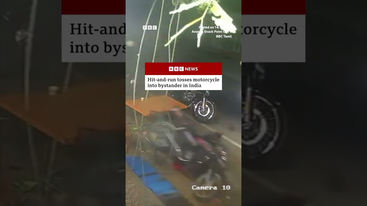 Hit-and-run tosses motorcycle into bystander in Thoothukudi, India. #India #BBCNews